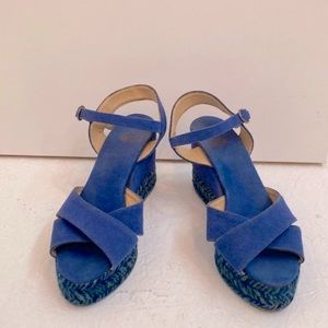 Retro Vintage Hollywood Blue Castaner Open Toe Espadrille Wedges. US 9.5 EU 40